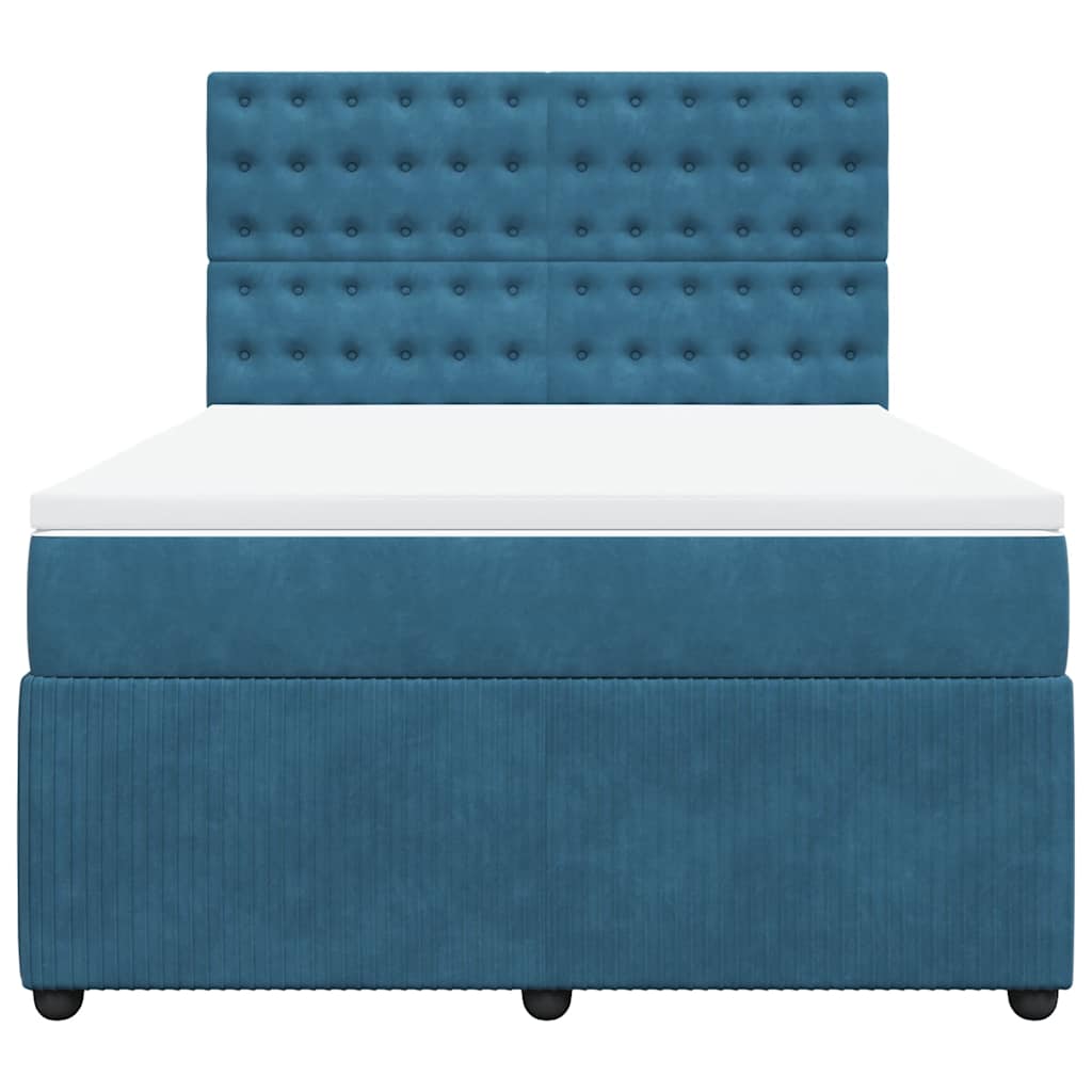 Κρεβάτι Boxspring με Στρώμα Μπλε 140x190 εκ. Βελούδινο - Pakobazaar