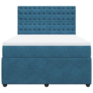 Κρεβάτι Boxspring με Στρώμα Μπλε 140x190 εκ. Βελούδινο - Pakobazaar