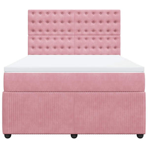 Κρεβάτι Boxspring με Στρώμα Ροζ 140x190 εκ. Βελούδινο - Pakobazaar