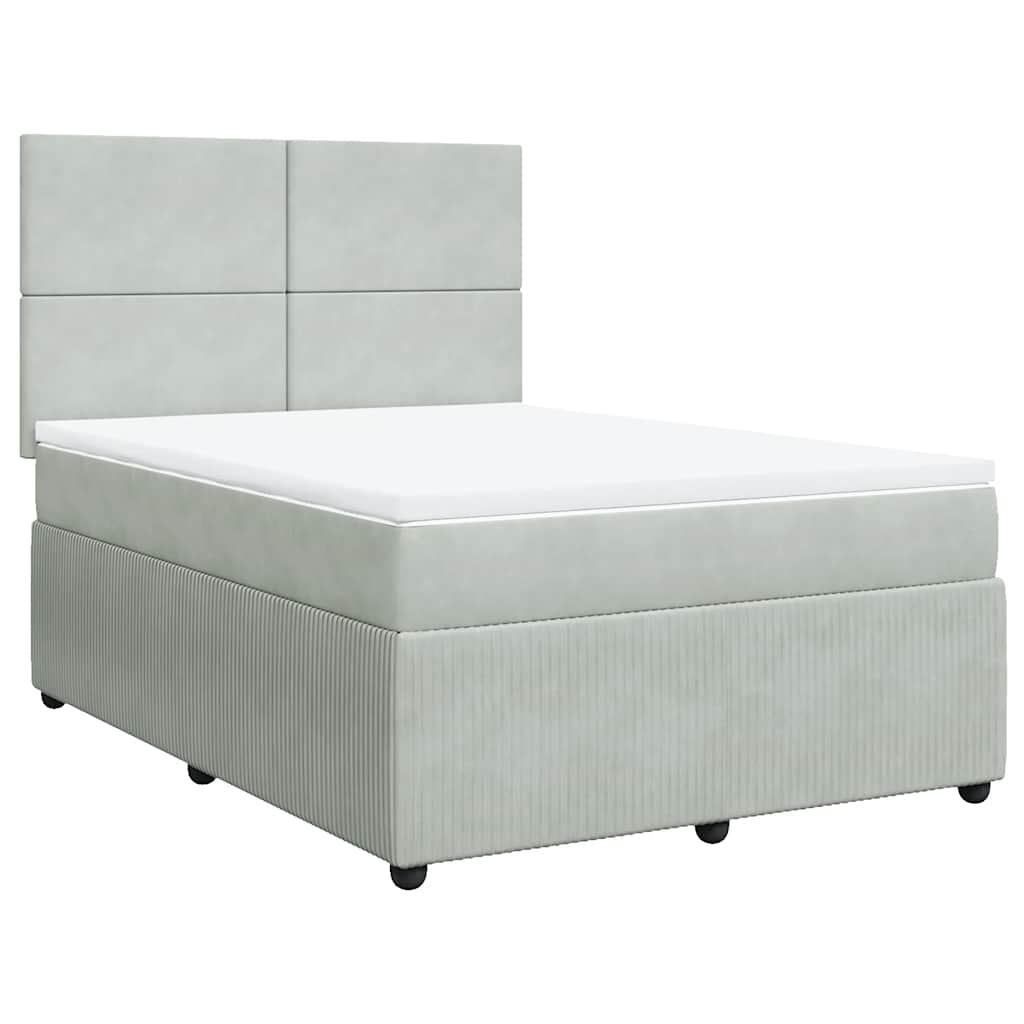 Κρεβάτι Boxspring με Στρώμα Ανοιχτό Γκρι 140x200 εκ. Βελούδινο - Pakobazaar