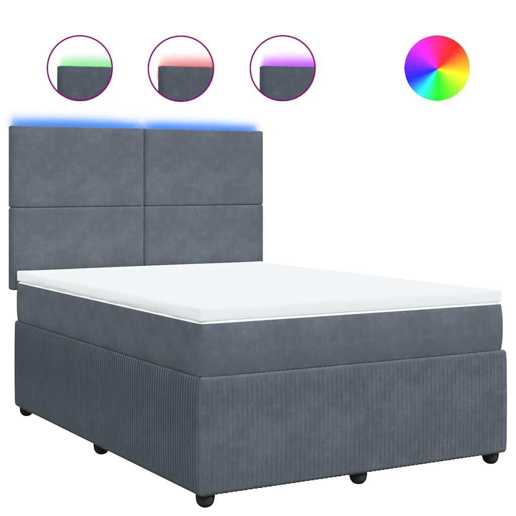 Κρεβάτι Boxspring με Στρώμα Σκούρο Γκρι 140x200 εκ. Βελούδινο - Pakobazaar