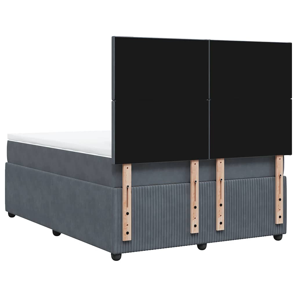Κρεβάτι Boxspring με Στρώμα Σκούρο Γκρι 140x200 εκ. Βελούδινο - Pakobazaar