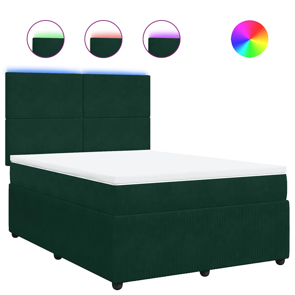 Κρεβάτι Boxspring με Στρώμα Σκούρο Πράσινο 140x200εκ. Βελούδινο - Pakobazaar