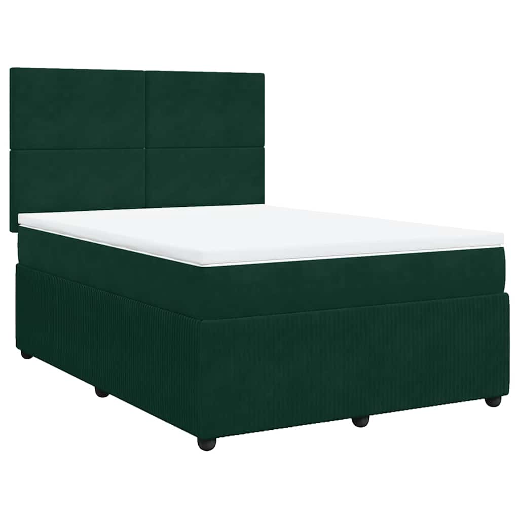 Κρεβάτι Boxspring με Στρώμα Σκούρο Πράσινο 140x200εκ. Βελούδινο - Pakobazaar