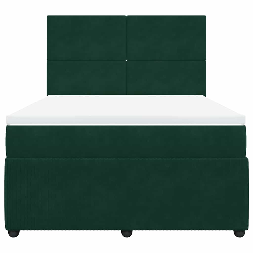 Κρεβάτι Boxspring με Στρώμα Σκούρο Πράσινο 140x200εκ. Βελούδινο - Pakobazaar
