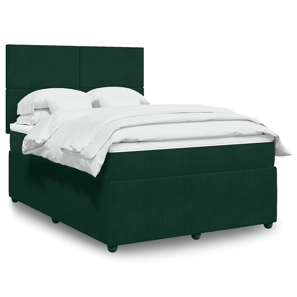 Κρεβάτι Boxspring με Στρώμα Σκούρο Πράσινο 140x200εκ. Βελούδινο - Pakobazaar