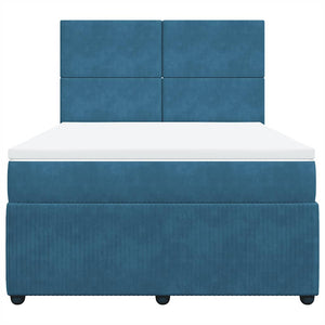 Κρεβάτι Boxspring με Στρώμα Μπλε 140x200 εκ. Βελούδινο