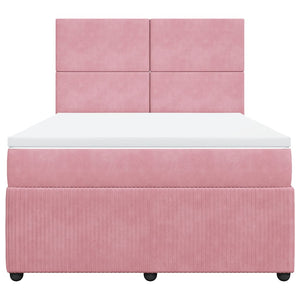 Κρεβάτι Boxspring με Στρώμα Ροζ 140x200 εκ. Βελούδινο - Pakobazaar