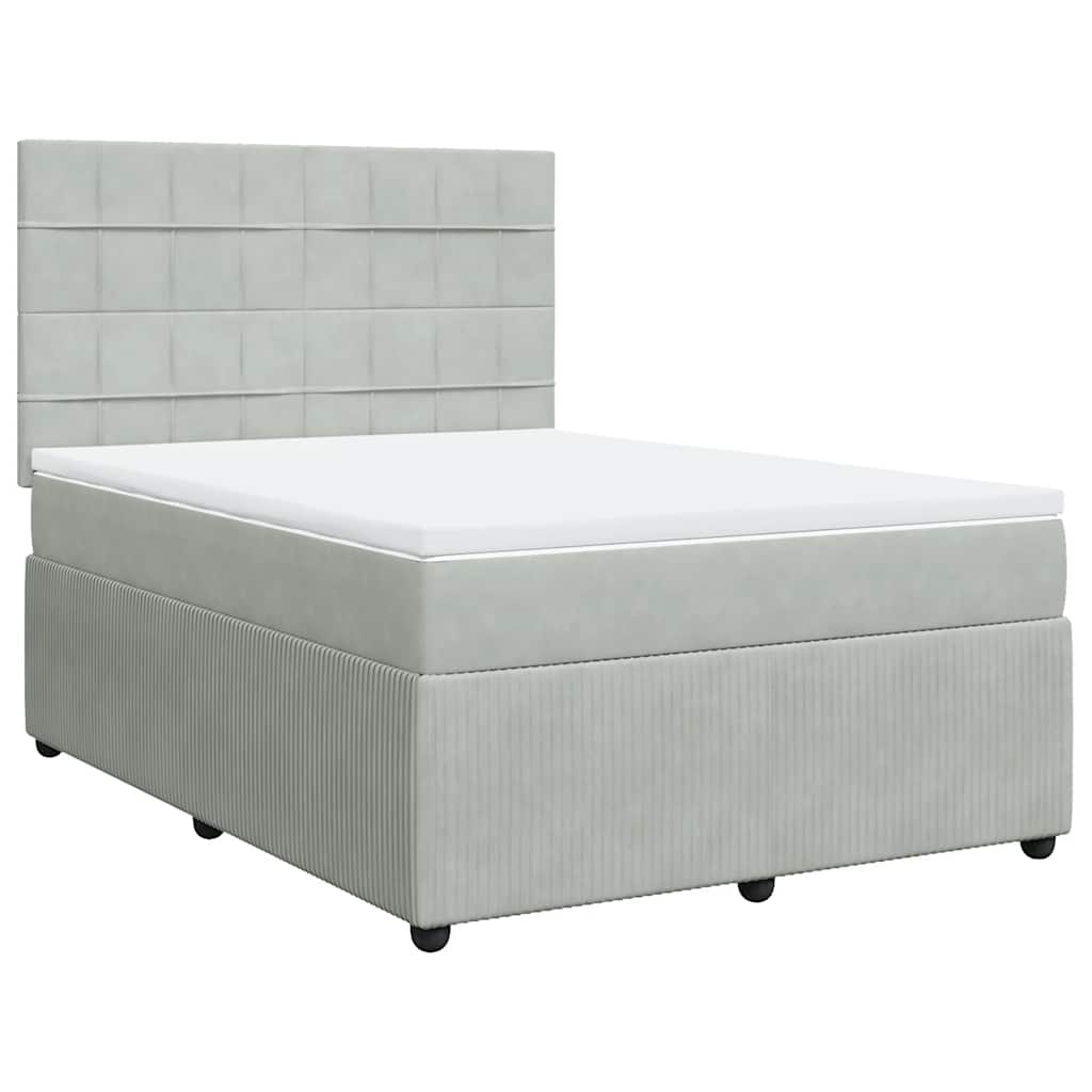 Κρεβάτι Boxspring με Στρώμα Ανοιχτό Γκρι 140x200 εκ. Βελούδινο