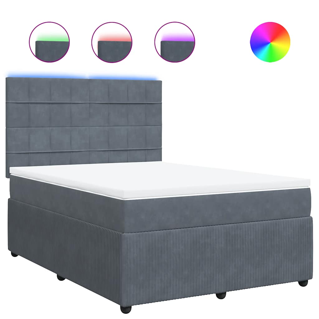Κρεβάτι Boxspring με Στρώμα Σκούρο Γκρι 140x200 εκ. Βελούδινο - Pakobazaar