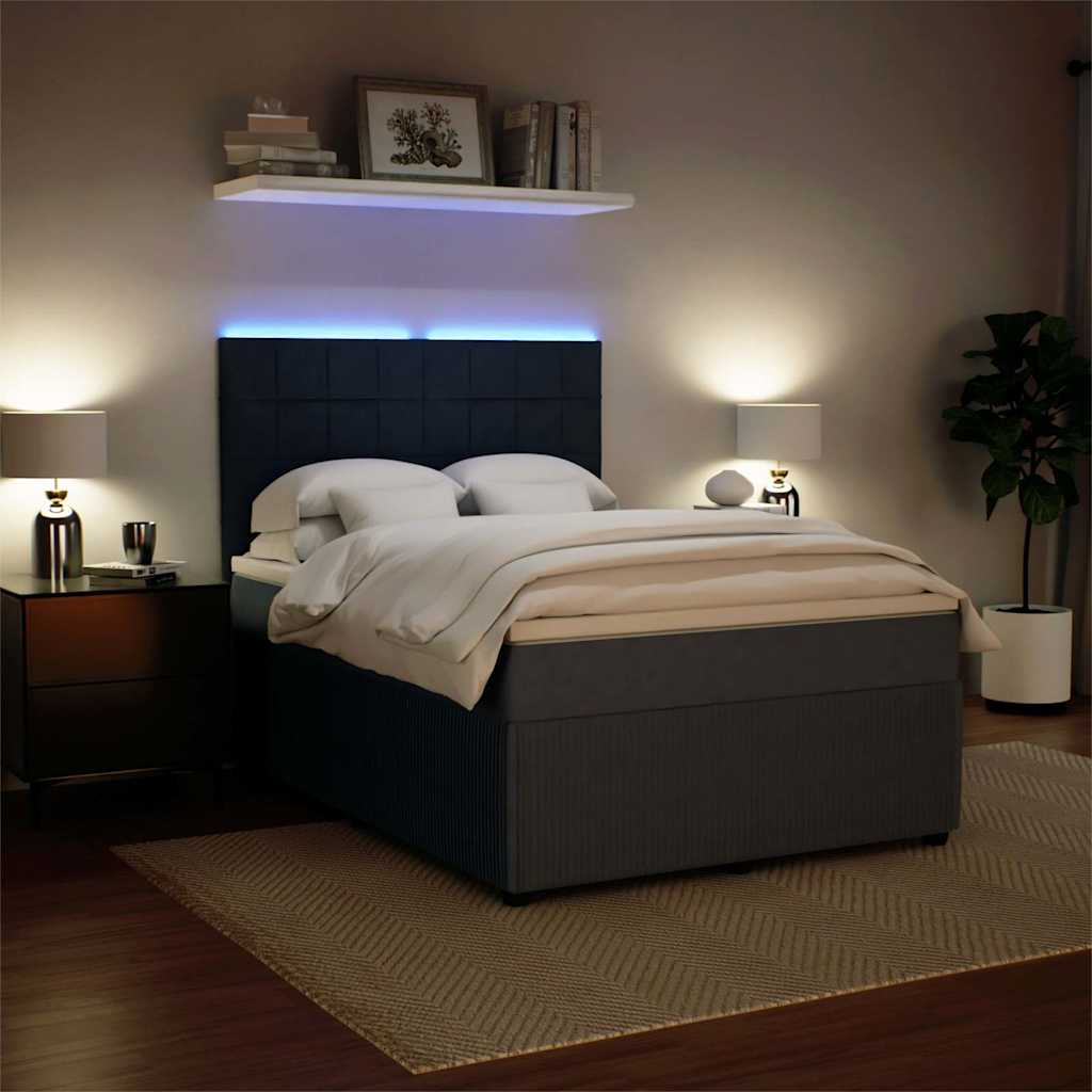Κρεβάτι Boxspring με Στρώμα Σκούρο Γκρι 140x200 εκ. Βελούδινο - Pakobazaar