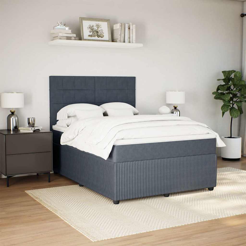 Κρεβάτι Boxspring με Στρώμα Σκούρο Γκρι 140x200 εκ. Βελούδινο - Pakobazaar
