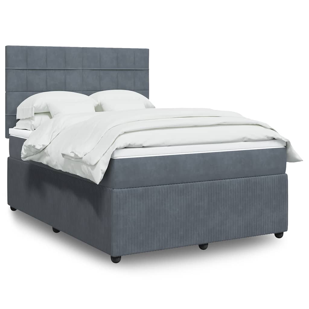 Κρεβάτι Boxspring με Στρώμα Σκούρο Γκρι 140x200 εκ. Βελούδινο - Pakobazaar