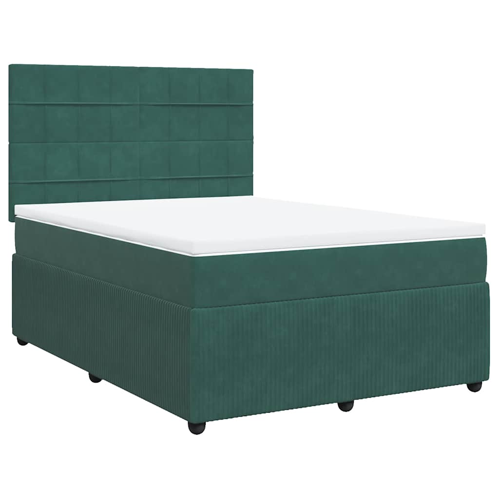 Κρεβάτι Boxspring με Στρώμα Σκούρο Πράσινο 140x200εκ. Βελούδινο - Pakobazaar