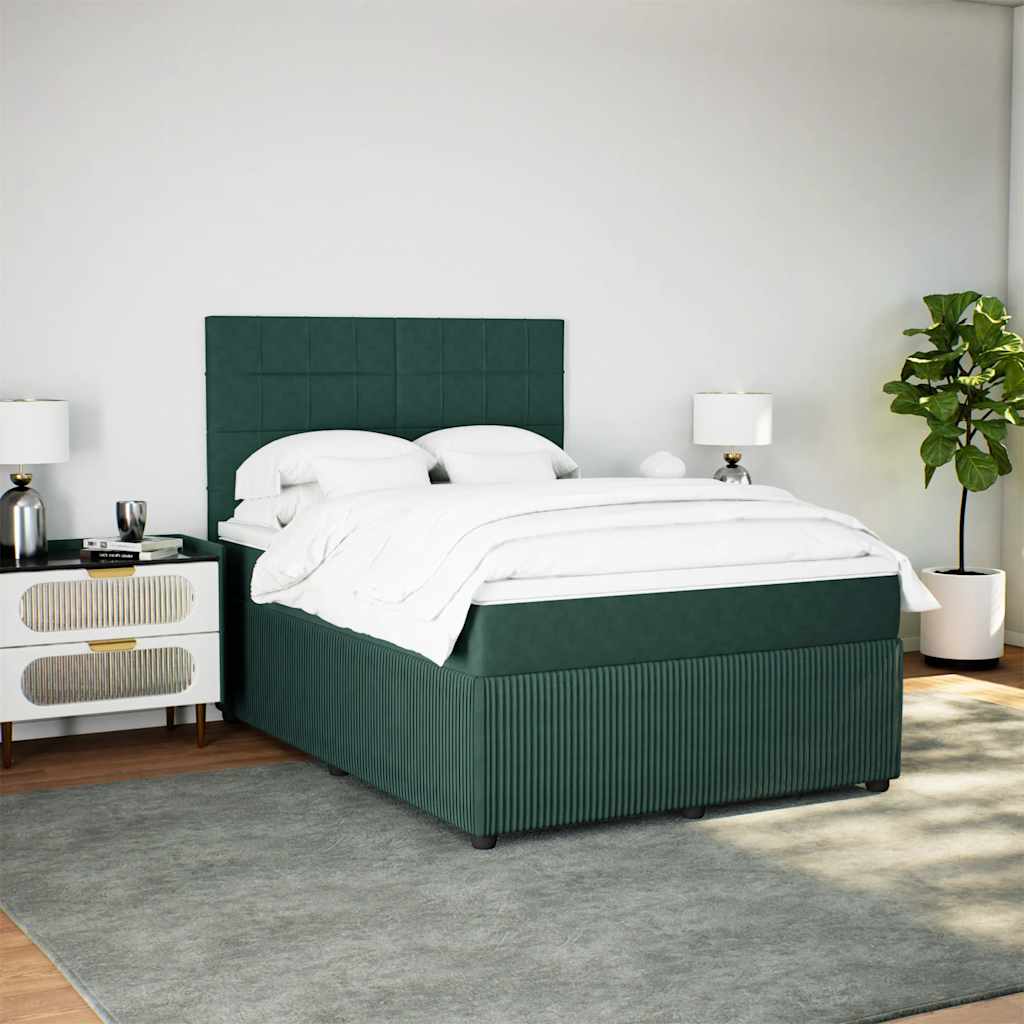 Κρεβάτι Boxspring με Στρώμα Σκούρο Πράσινο 140x200εκ. Βελούδινο - Pakobazaar
