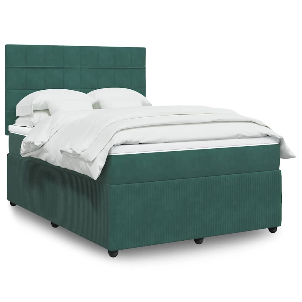 Κρεβάτι Boxspring με Στρώμα Σκούρο Πράσινο 140x200εκ. Βελούδινο - Pakobazaar