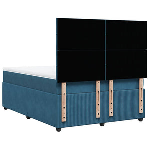 Κρεβάτι Boxspring με Στρώμα Μπλε 140x200 εκ. Βελούδινο - Pakobazaar