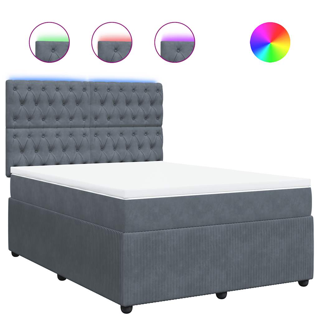 Κρεβάτι Boxspring με Στρώμα Σκούρο Γκρι 140x200 εκ. Βελούδινο