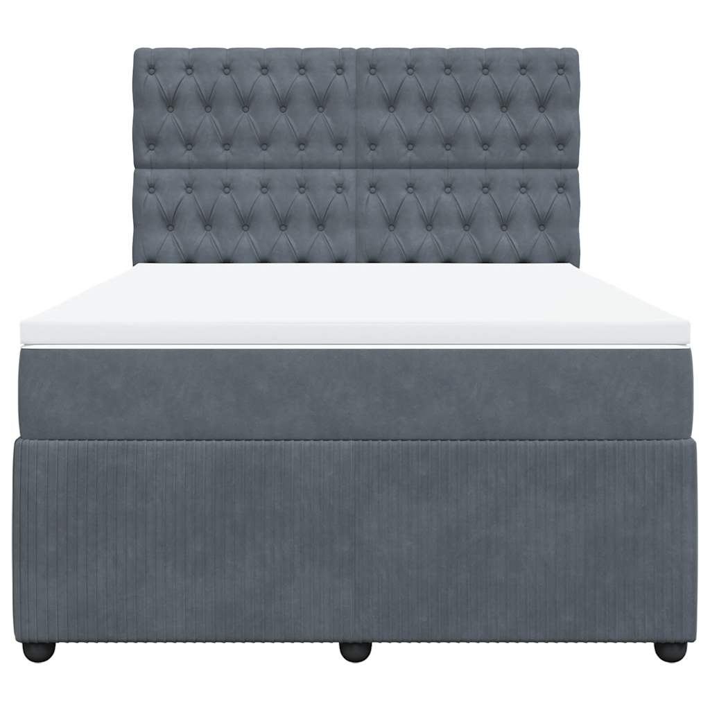 Κρεβάτι Boxspring με Στρώμα Σκούρο Γκρι 140x200 εκ. Βελούδινο