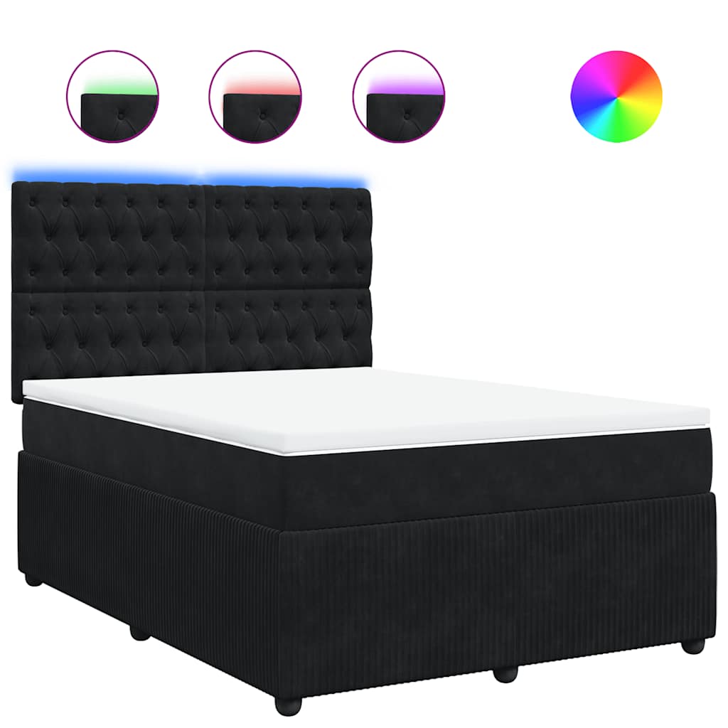 Κρεβάτι Boxspring με Στρώμα Μαύρο 140x200 εκ. Βελούδινο - Pakobazaar
