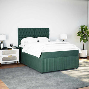 Κρεβάτι Boxspring με Στρώμα Σκούρο Πράσινο 140x200εκ. Βελούδινο