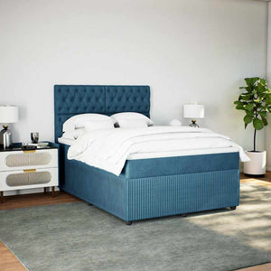 Κρεβάτι Boxspring με Στρώμα Μπλε 140x200 εκ. Βελούδινο - Pakobazaar