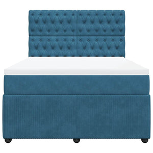 Κρεβάτι Boxspring με Στρώμα Μπλε 140x200 εκ. Βελούδινο - Pakobazaar
