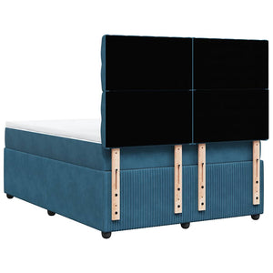 Κρεβάτι Boxspring με Στρώμα Μπλε 140x200 εκ. Βελούδινο - Pakobazaar