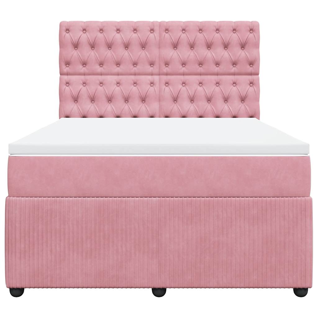 Κρεβάτι Boxspring με Στρώμα Ροζ 140x200 εκ. Βελούδινο - Pakobazaar