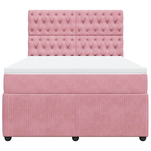 Κρεβάτι Boxspring με Στρώμα Ροζ 140x200 εκ. Βελούδινο - Pakobazaar