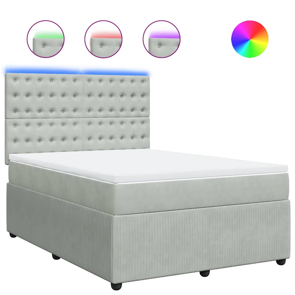 Κρεβάτι Boxspring με Στρώμα Ανοιχτό Γκρι 140x200 εκ. Βελούδινο - Pakobazaar
