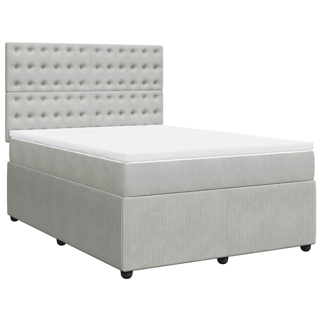 Κρεβάτι Boxspring με Στρώμα Ανοιχτό Γκρι 140x200 εκ. Βελούδινο - Pakobazaar