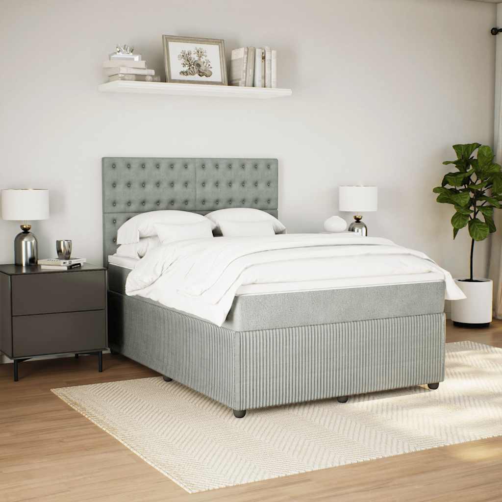 Κρεβάτι Boxspring με Στρώμα Ανοιχτό Γκρι 140x200 εκ. Βελούδινο - Pakobazaar