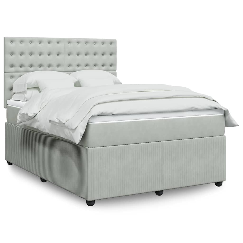 Κρεβάτι Boxspring με Στρώμα Ανοιχτό Γκρι 140x200 εκ. Βελούδινο - Pakobazaar
