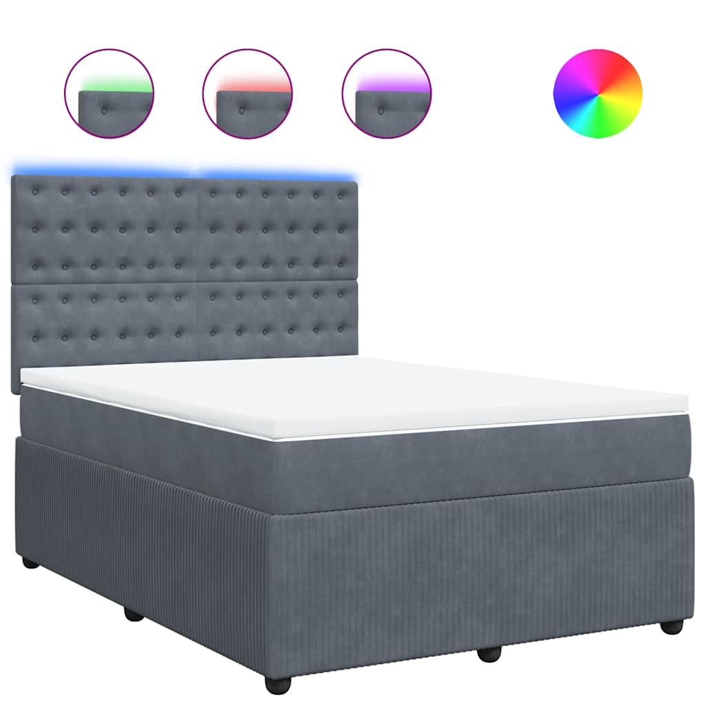 Κρεβάτι Boxspring με Στρώμα Σκούρο Γκρι 140x200 εκ. Βελούδινο - Pakobazaar