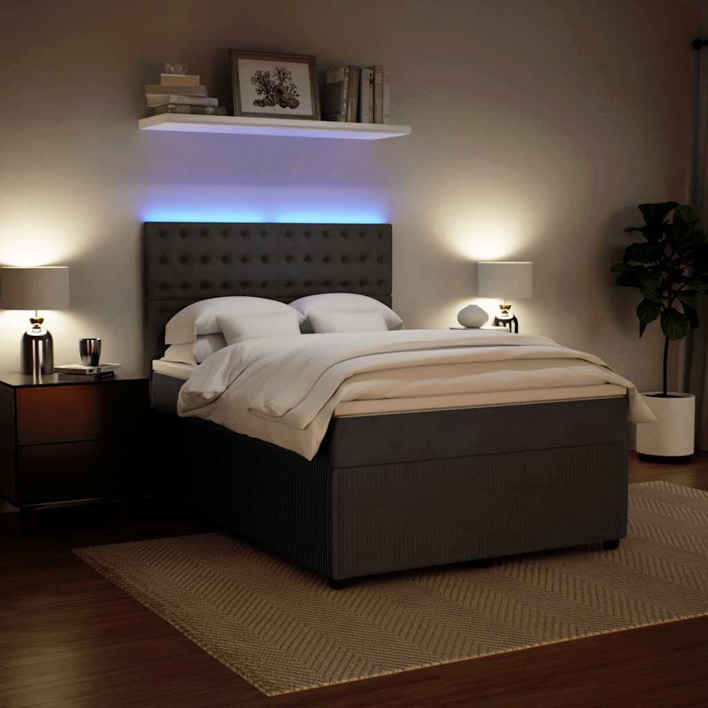 Κρεβάτι Boxspring με Στρώμα Σκούρο Γκρι 140x200 εκ. Βελούδινο - Pakobazaar
