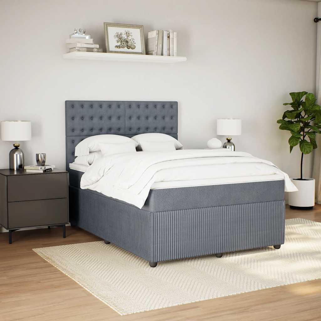 Κρεβάτι Boxspring με Στρώμα Σκούρο Γκρι 140x200 εκ. Βελούδινο - Pakobazaar