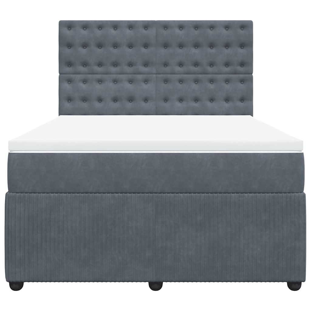 Κρεβάτι Boxspring με Στρώμα Σκούρο Γκρι 140x200 εκ. Βελούδινο - Pakobazaar
