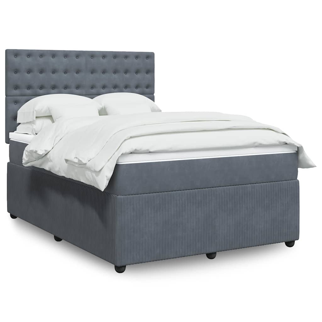 Κρεβάτι Boxspring με Στρώμα Σκούρο Γκρι 140x200 εκ. Βελούδινο - Pakobazaar