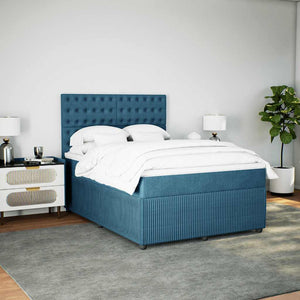 Κρεβάτι Boxspring με Στρώμα Μπλε 140x200 εκ. Βελούδινο - Pakobazaar