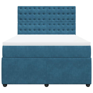 Κρεβάτι Boxspring με Στρώμα Μπλε 140x200 εκ. Βελούδινο - Pakobazaar