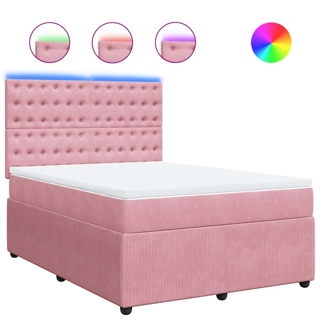 Κρεβάτι Boxspring με Στρώμα Ροζ 140x200 εκ. Βελούδινο - Pakobazaar