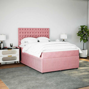 Κρεβάτι Boxspring με Στρώμα Ροζ 140x200 εκ. Βελούδινο - Pakobazaar