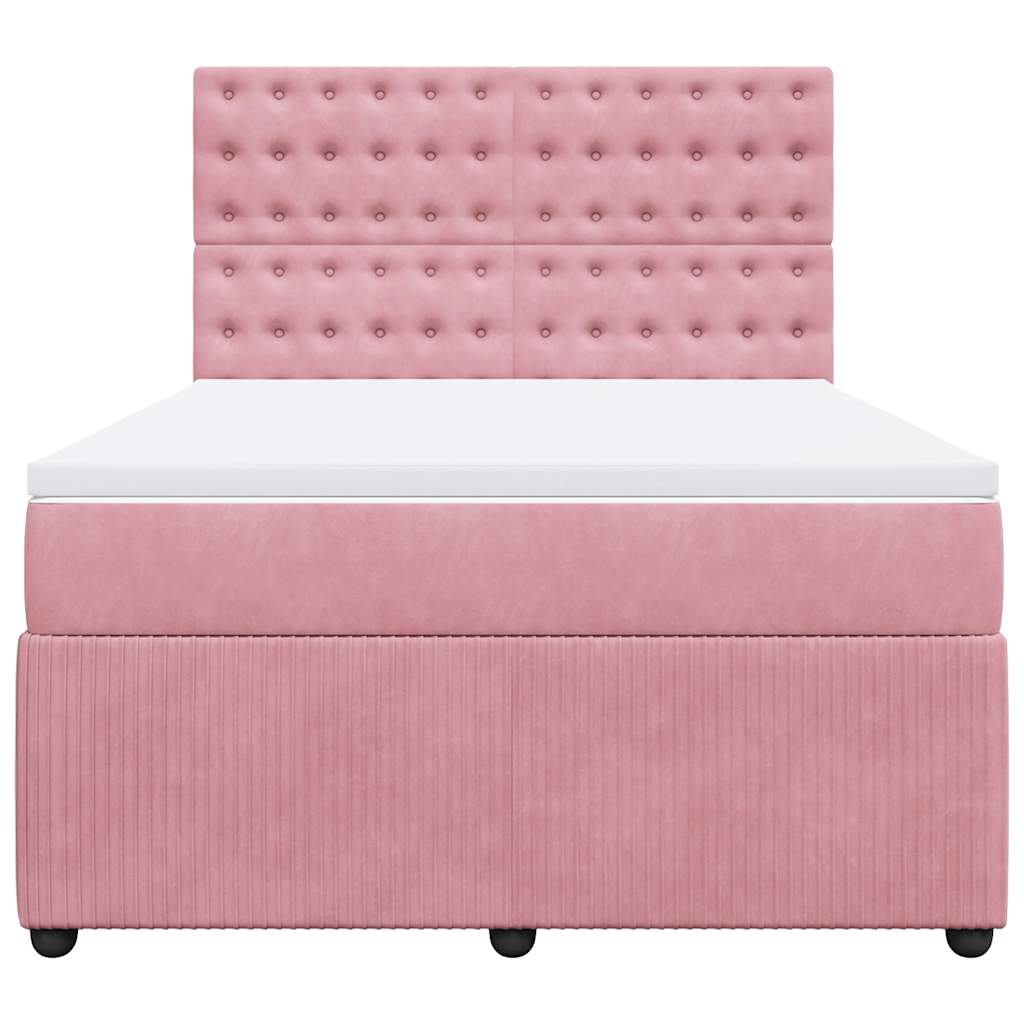 Κρεβάτι Boxspring με Στρώμα Ροζ 140x200 εκ. Βελούδινο - Pakobazaar