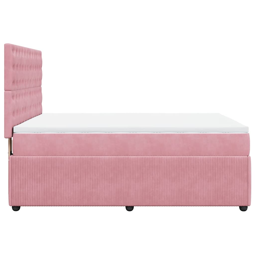 Κρεβάτι Boxspring με Στρώμα Ροζ 140x200 εκ. Βελούδινο - Pakobazaar