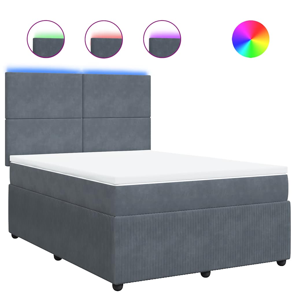 Κρεβάτι Boxspring με Στρώμα Σκούρο Γκρι 160x200 εκ. Βελούδινο - Pakobazaar