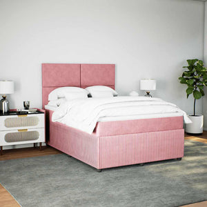 Κρεβάτι Boxspring με Στρώμα Ροζ 160x200 εκ. Βελούδινο - Pakobazaar