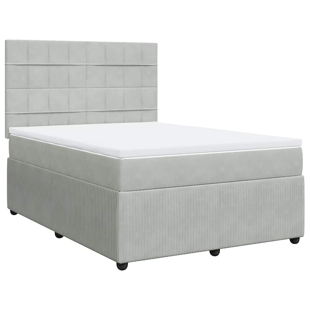 Κρεβάτι Boxspring με Στρώμα Ανοιχτό Γκρι 160x200 εκ. Βελούδινο - Pakobazaar