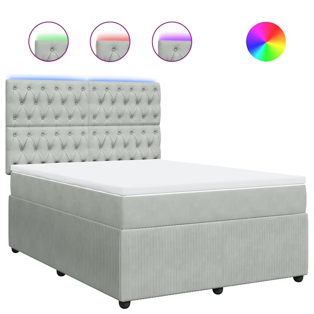 Κρεβάτι Boxspring με Στρώμα Ανοιχτό Γκρι 160x200 εκ. Βελούδινο - Pakobazaar