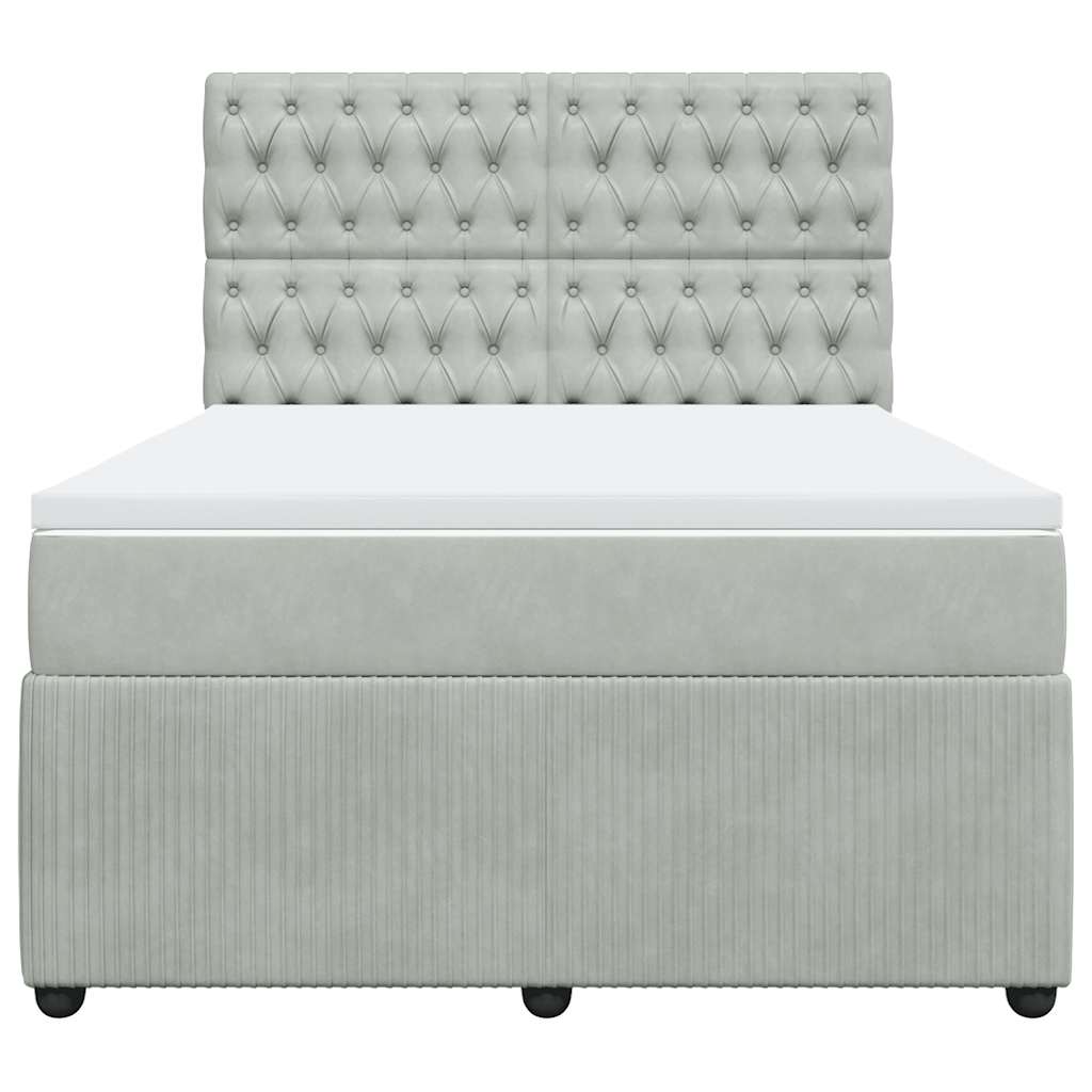 Κρεβάτι Boxspring με Στρώμα Ανοιχτό Γκρι 160x200 εκ. Βελούδινο - Pakobazaar
